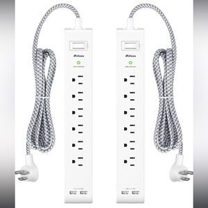 2 Pack Power Strip Surge Protector, 6 Outlets 2 USB Ports 5Ft Extension Cords